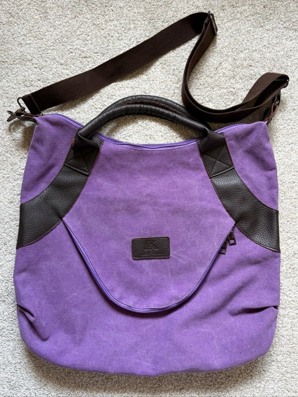 K2 The Genova Hobo Purple Canvas Messenger Shoulder Bag 18"x16"